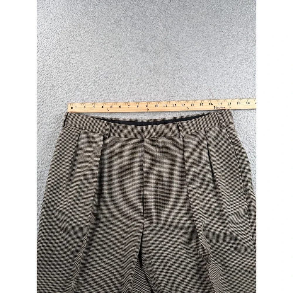 VTG Polo Ralph Lauren Pants Mens 36x26 Beige Houndstooth Cuffed Pleated 80s